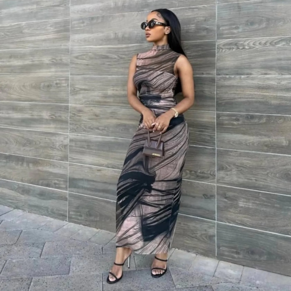 Zara Midi Dress - Marble Abstract Print